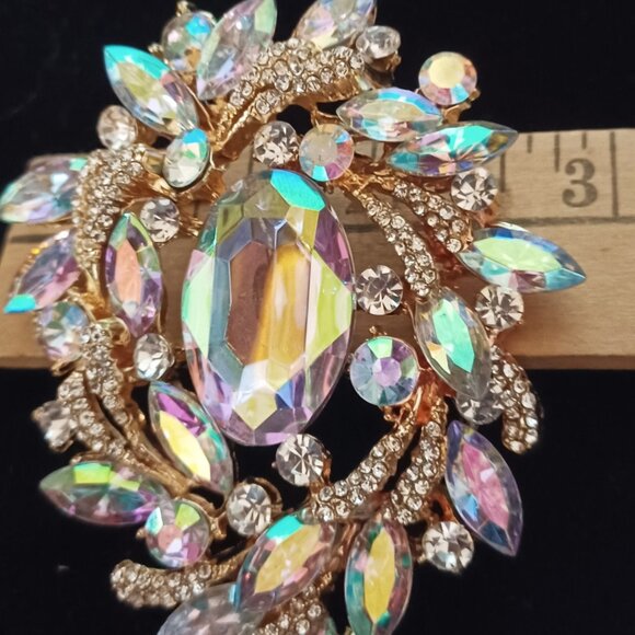 Aurora Borealis Rhinestone Brooch 4" - Picture 5 of 5